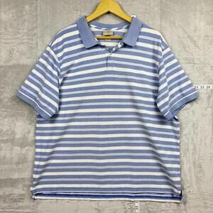 L.L. Bean Striped Polo Shirt Blue White MenXL Regular Short Sleeve Casual Cotton